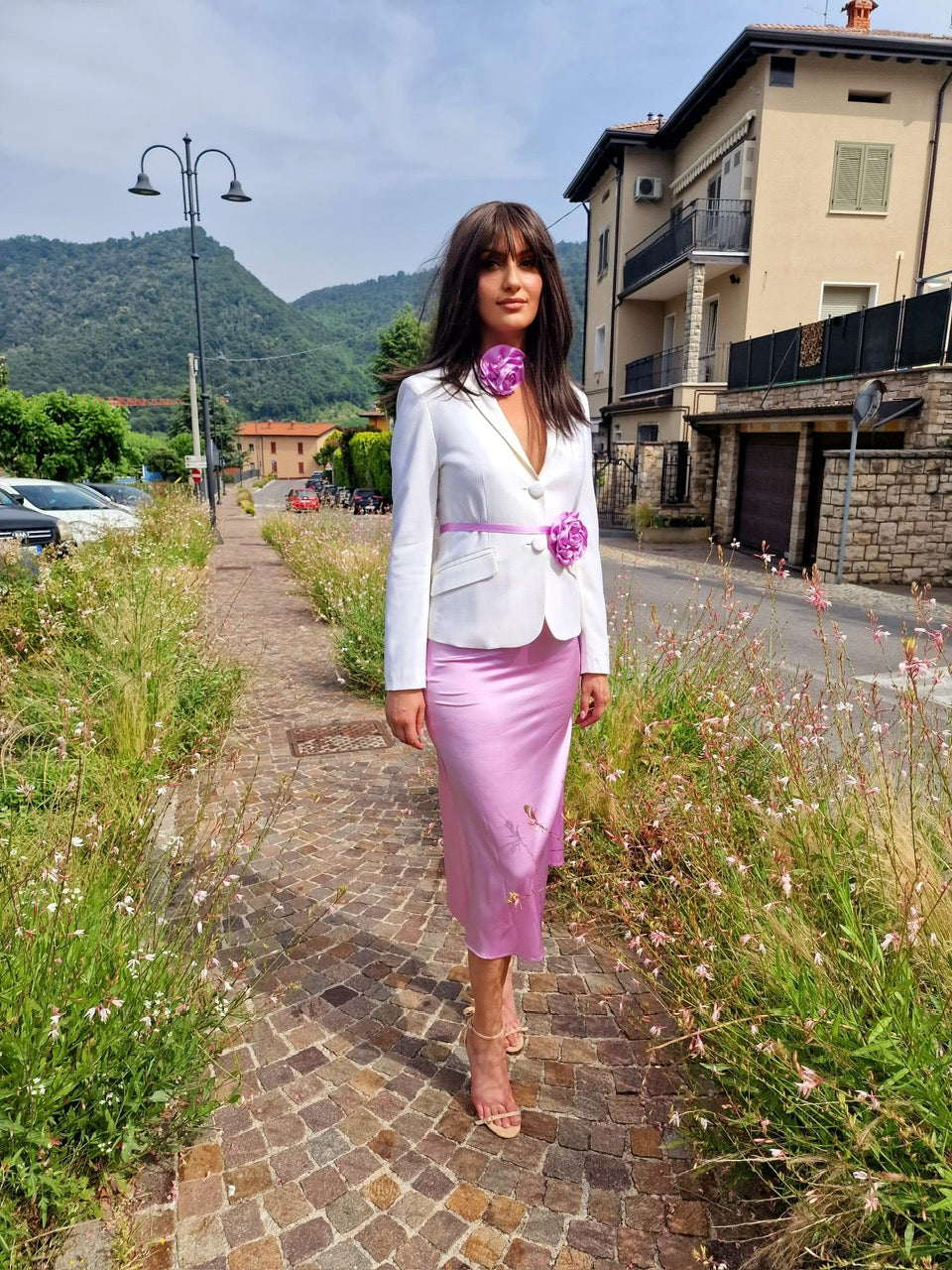 Pink Stretch Silk Satin Skirt